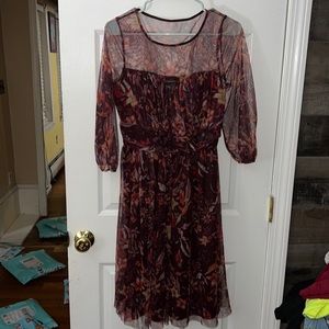 Candalite Floral Long Sleeve Semi Sheer Burgundy Dress Size Medium